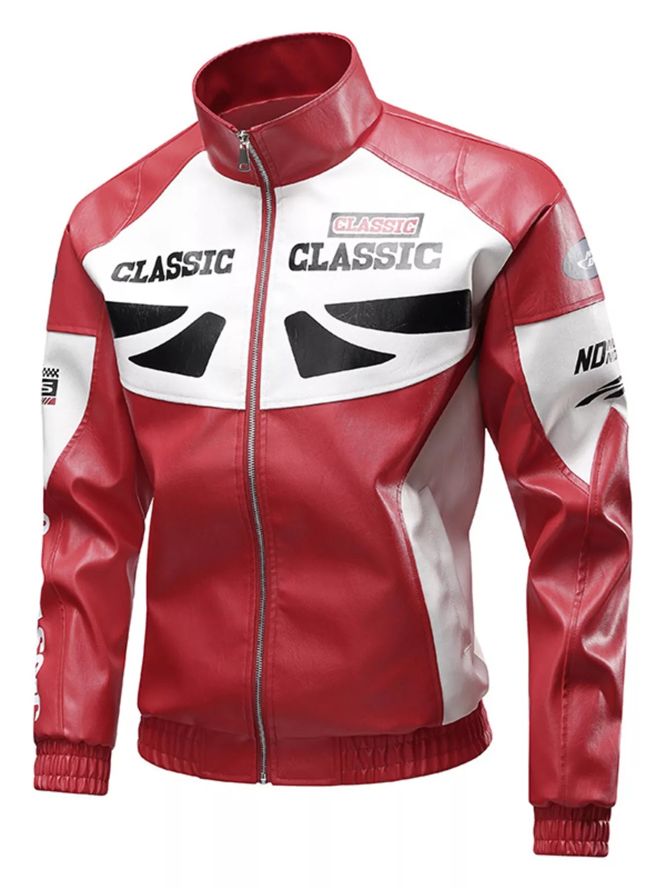 Men's Plus Size Stand Collar Leather Moto Jacket