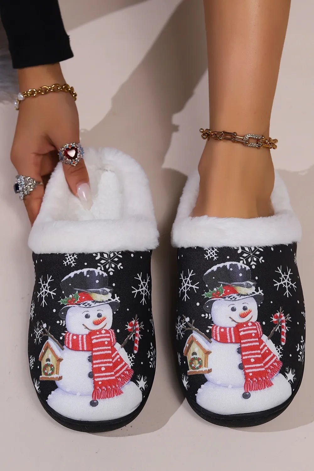 Snowman Round Toe Faux Fur Slippers - The LW Shop
