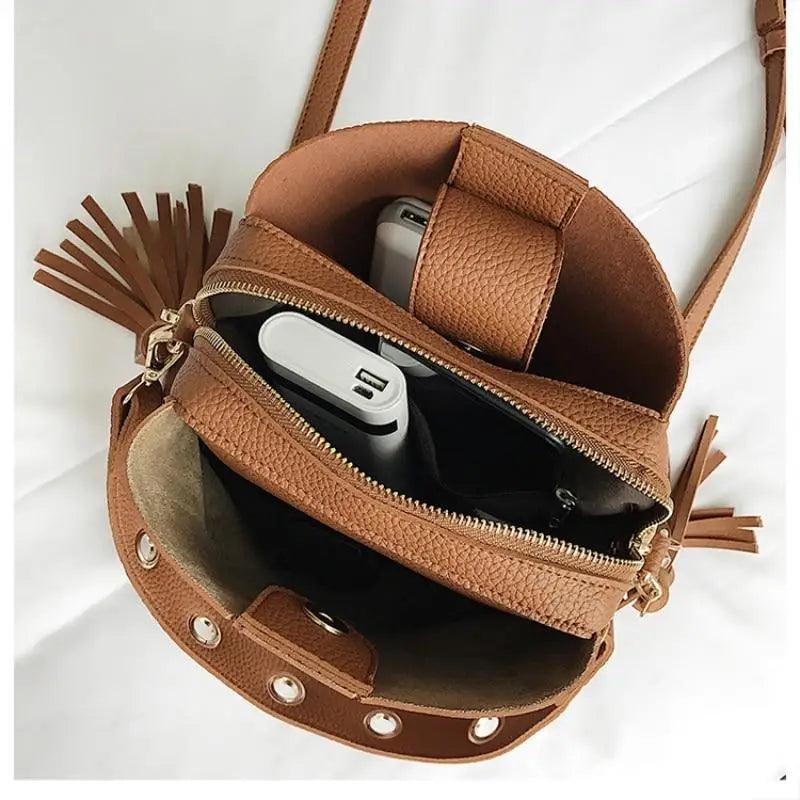 New Fashionable Scrub Women Bucket Bag Vintage Tassel Messenger Bag High Quality Shoulder Bag Simple Crossbody Bag For Females - The LW Shop