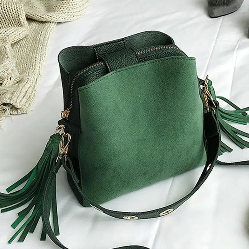 New Fashionable Scrub Women Bucket Bag Vintage Tassel Messenger Bag High Quality Shoulder Bag Simple Crossbody Bag For Females - The LW Shop