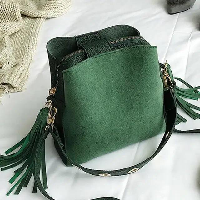New Fashionable Scrub Women Bucket Bag Vintage Tassel Messenger Bag High Quality Shoulder Bag Simple Crossbody Bag For Females - The LW Shop
