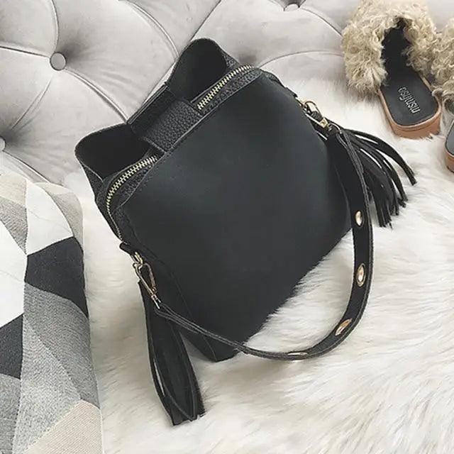 New Fashionable Scrub Women Bucket Bag Vintage Tassel Messenger Bag High Quality Shoulder Bag Simple Crossbody Bag For Females - The LW Shop