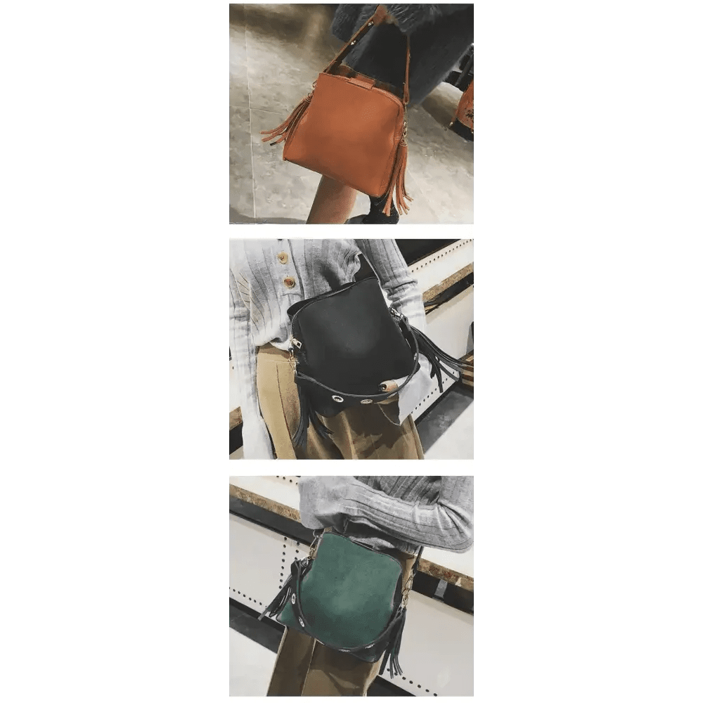 New Fashionable Scrub Women Bucket Bag Vintage Tassel Messenger Bag High Quality Shoulder Bag Simple Crossbody Bag For Females - The LW Shop