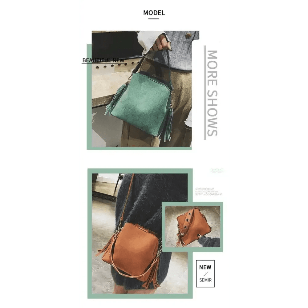 New Fashionable Scrub Women Bucket Bag Vintage Tassel Messenger Bag High Quality Shoulder Bag Simple Crossbody Bag For Females - The LW Shop