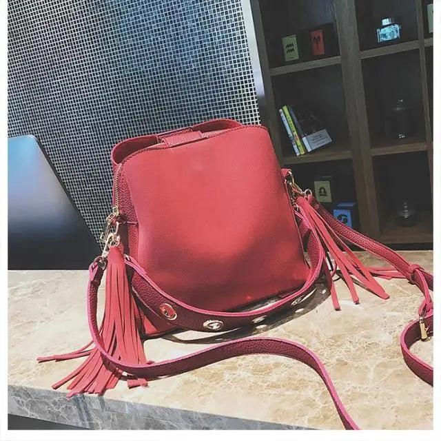 New Fashionable Scrub Women Bucket Bag Vintage Tassel Messenger Bag High Quality Shoulder Bag Simple Crossbody Bag For Females - The LW Shop