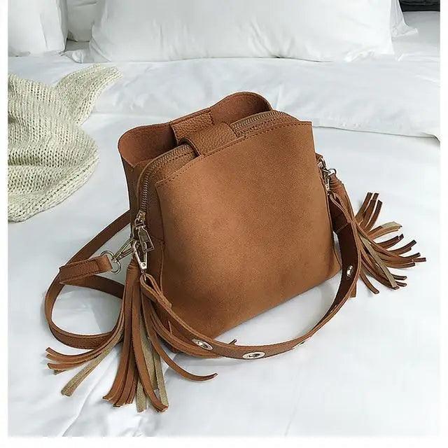 New Fashionable Scrub Women Bucket Bag Vintage Tassel Messenger Bag High Quality Shoulder Bag Simple Crossbody Bag For Females - The LW Shop