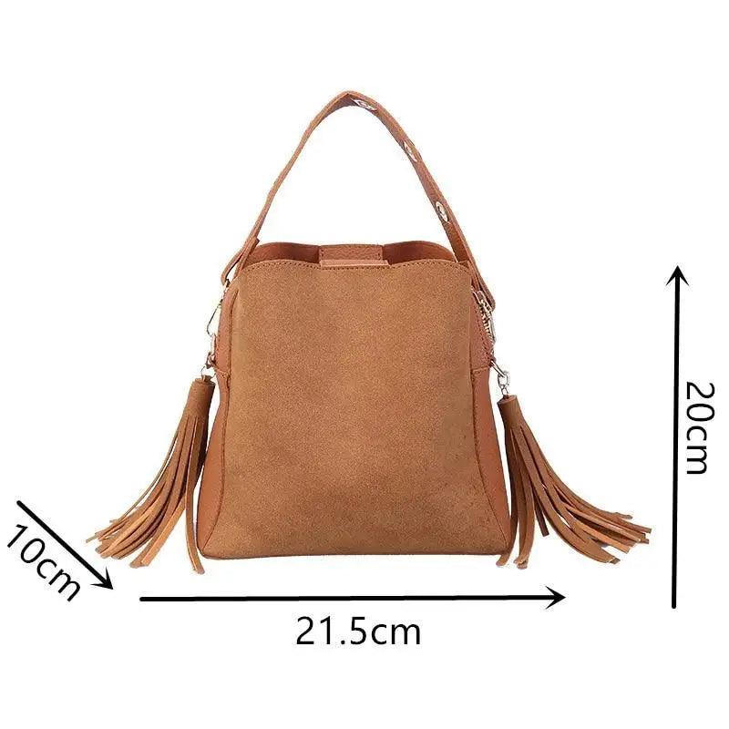 New Fashionable Scrub Women Bucket Bag Vintage Tassel Messenger Bag High Quality Shoulder Bag Simple Crossbody Bag For Females - The LW Shop