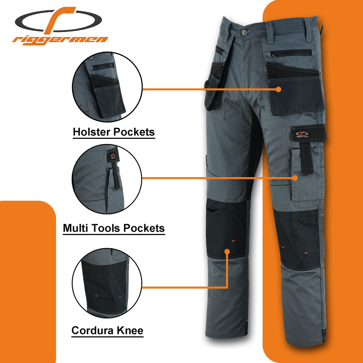 Riggermen Mens Work Pants Lightweight Cargo Tactical Trouser with Holster Pockets Relaxed Fit Safety Pants for Construction - The LW Shop